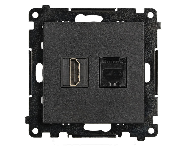 Gniazdo HDMI 2.1 + komputerowe RJ45 kat.6., moduł, czarny mat, Standard HDMI: HDMI 2.1 Simon 55 TGH21RJ45.01/149 Gniazdo HDMI 2.1 + komputerowe RJ45 kat.6., moduł, czarny mat, Standard HDMI: HDMI 2.1 Simon 55 TGH21RJ45.01/149