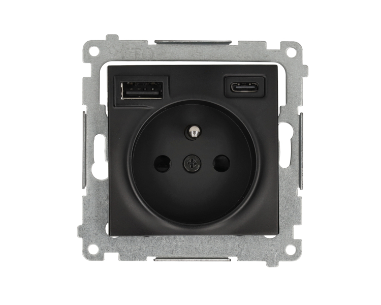 Gniazdo z ładowarką USB, C+A, 2,1A, 16A, czarny mat Simon 54 DGZ1ZUSB2CA.01/49 Gniazdo z ładowarką USB, C+A, 2,1A, 16A, czarny mat Simon 54 DGZ1ZUSB2CA.01/49