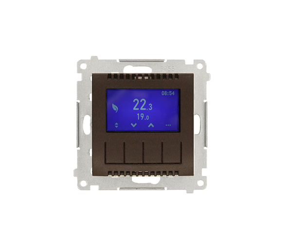 Regulator temperatury z wyświetlaczem (czujnik wewnętrzny lub sonda) brąz mat, metalizowany Simon54 DETD1A.01/46