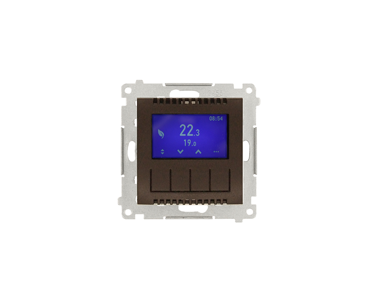 Regulator temperatury z wyświetlaczem (czujnik wewnętrzny lub sonda) brąz mat, metalizowany Simon54 DETD1A.01/46