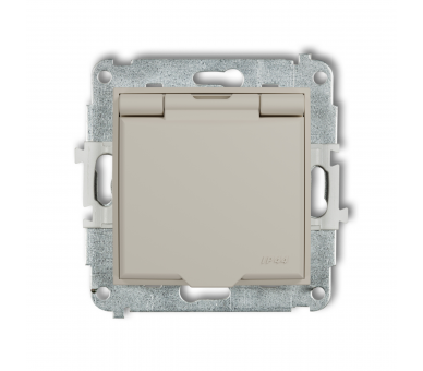 Gniazdo bryzgoszczelne z uziemieniem 2P+Z (klapka taupe, przesłony torów prądowych) taupe 60MGPB-1zp
