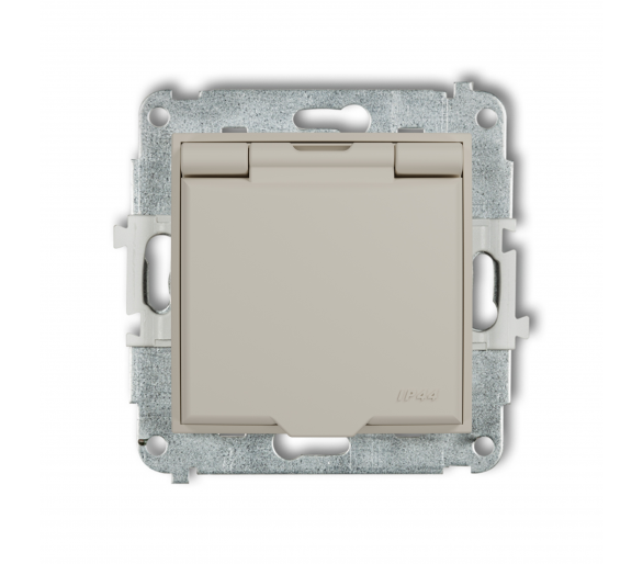 Gniazdo bryzgoszczelne z uziemieniem 2P+Z (klapka taupe, przesłony torów prądowych) taupe 60MGPB-1zp