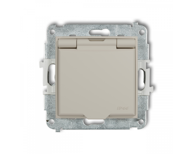 Gniazdo bryzgoszczelne z uziemieniem 2P+Z (klapka taupe, przesłony torów prądowych) taupe 60MGPB-1zp