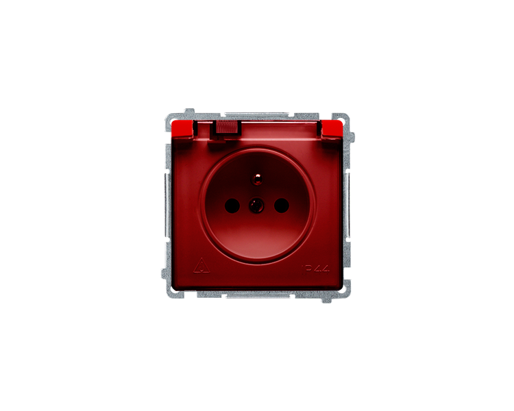 Gniazdo wtyczkowe pojedyncze w wersji IP44 z przesłonami torów prądowych -  klapka w kolorze transparentnym czerwony 16A BMGZ1BZ