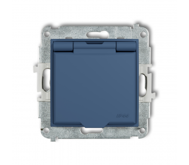 ICON Gniazdo pojedyncze bryzgoszczelne z uziemieniem 2P+Z (klapka navy blue, przesłony torów prądowych) navy blue