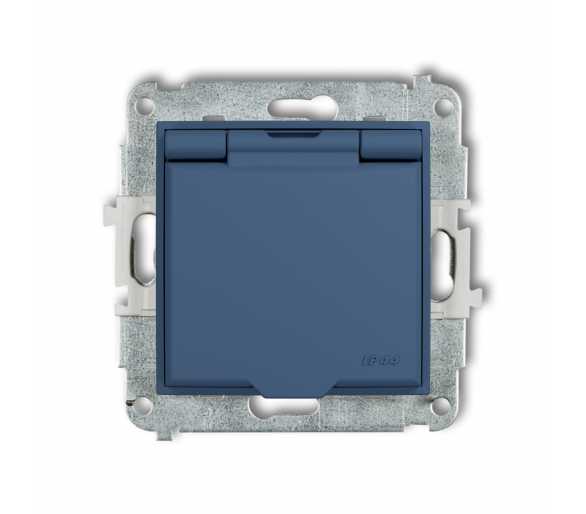 ICON Gniazdo pojedyncze bryzgoszczelne z uziemieniem 2P+Z (klapka navy blue, przesłony torów prądowych) navy blue
