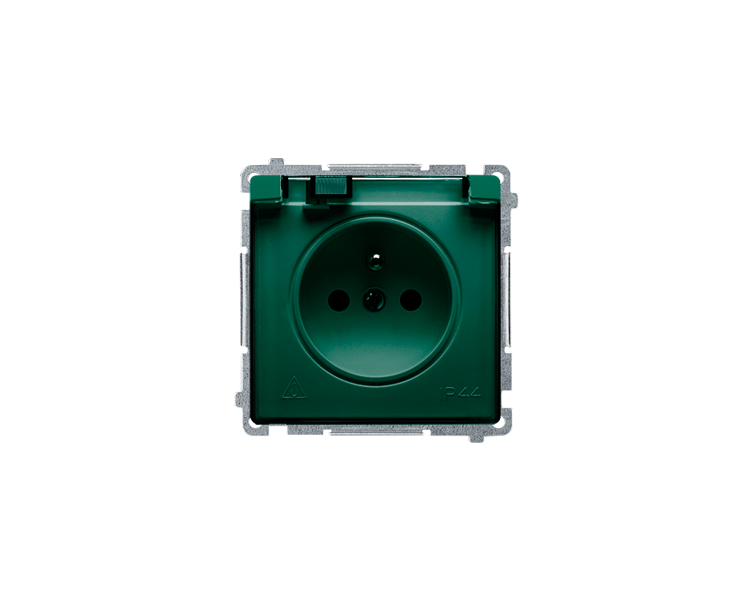 Gniazdo wtyczkowe pojedyncze w wersji IP44 z przesłonami torów prądowych -  klapka w kolorze transparentnym zielony 16A BMGZ1BZ.