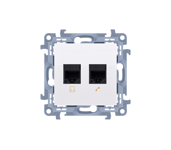 Gniazdo komputerowe RJ45 kategoria 6 + telefoniczne RJ12, biały Simon 10 C6T12.01/11