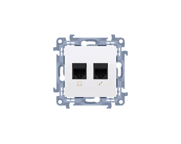 Gniazdo komputerowe RJ45 kategoria 6 + telefoniczne RJ12, biały Simon 10 C6T12.01/11