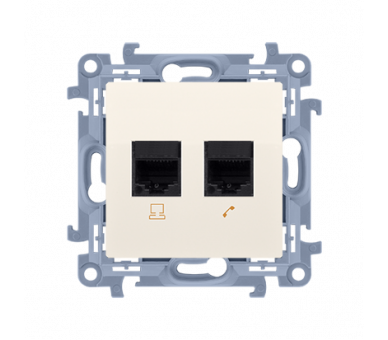 Gniazdo komputerowe RJ45 kategoria 6 + telefoniczne RJ12, kremowy Simon 10 C6T12.01/41
