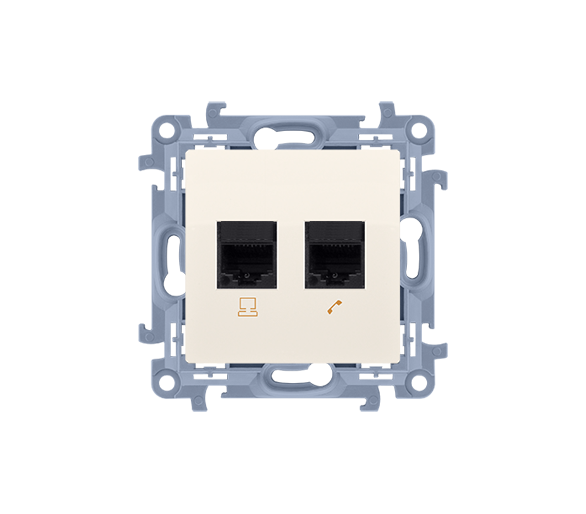 Gniazdo komputerowe RJ45 kategoria 6 + telefoniczne RJ12, kremowy Simon 10 C6T12.01/41