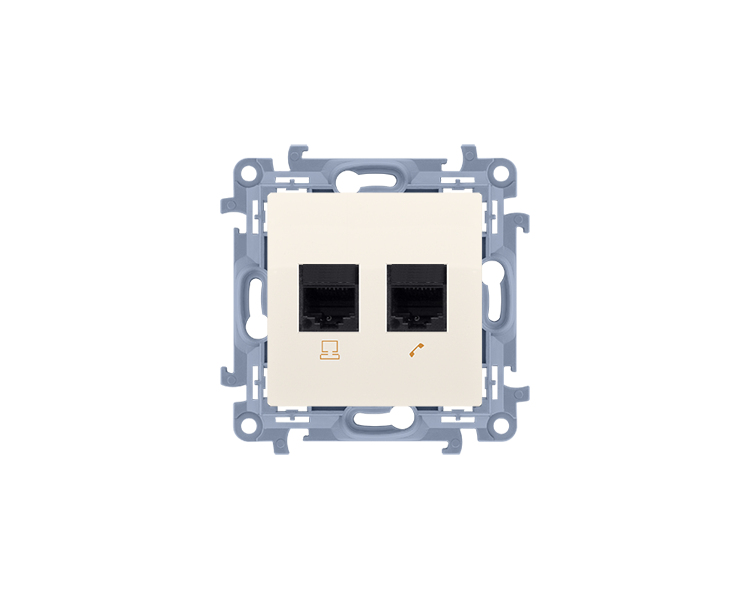 Gniazdo komputerowe RJ45 kategoria 6 + telefoniczne RJ12, kremowy Simon 10 C6T12.01/41 Gniazdo komputerowe RJ45 kategoria 6 + telefoniczne RJ12, kremowy Simon 10 C6T12.01/41