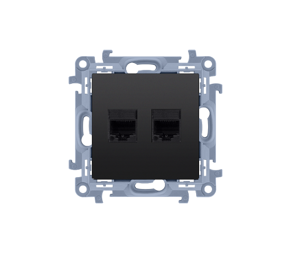 Gniazdo komputerowe RJ45 kategoria 6 + telefoniczne RJ12, czarny mat Simon 10 C6T12.01/49