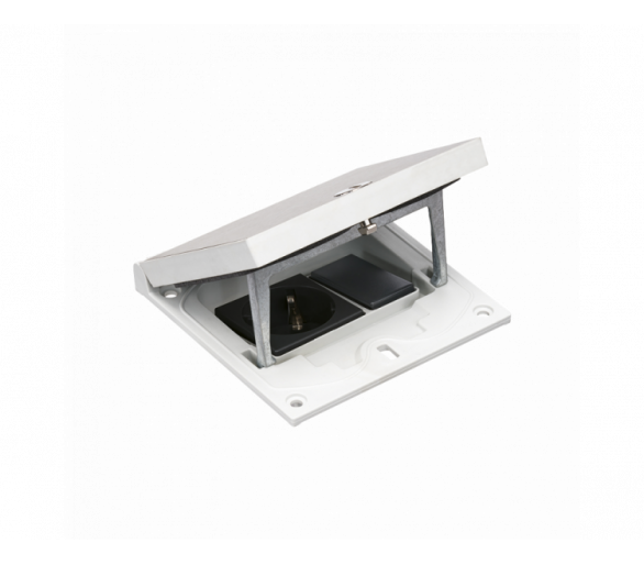 Wkład puszki podłogowej, stal inox, IP66, IK08, 1,5×K45, gniazdo typ F (schuko), zamek z ułatwionym dostępem, zaślepka 22,5x45 mm Simon KFH110/72