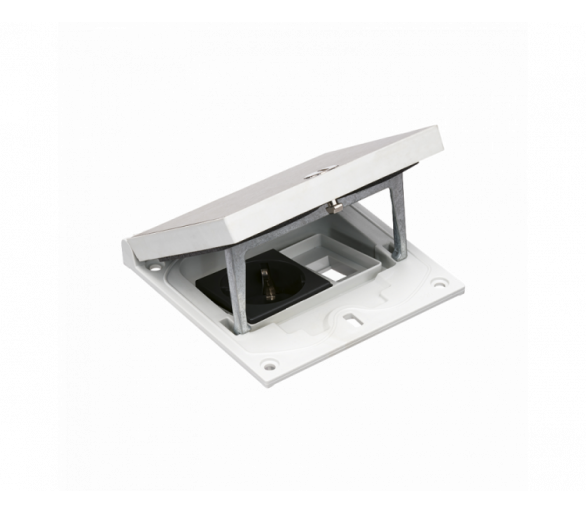 Wkład puszki podłogowej, stal inox, IP66, IK08, 1,5×K45, gniazdo typ F (schuko), moduł 22,5x45 mm z zatrzaskiem Keyston na złącza RJ45 lub multimedialne, zamek na klucz imbusowy Simon KFH111/72