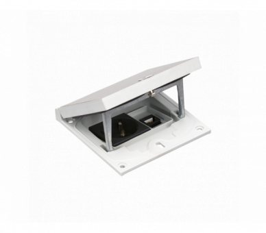 Wkład puszki podłogowej, stal inox, IP66, IK08, 1,5×K45, gniazdo typ F (schuko), moduł RJ45 kat. 5e UTP, zamek na klucz imbusowy Simon KFH115USEC/72