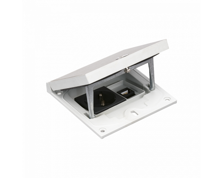 Wkład puszki podłogowej, stal inox, IP66, IK08, 1,5×K45, gniazdo typ F (schuko), moduł RJ45 kat. 5e UTP, zamek na klucz imbusowy Simon KFH115USEC/72 Wkład puszki podłogowej, stal inox, IP66, IK08, 1,5×K45, gniazdo typ F (schuko), moduł RJ45 kat. 5e UTP, zamek na klucz imbusowy Simon KFH115USEC/72