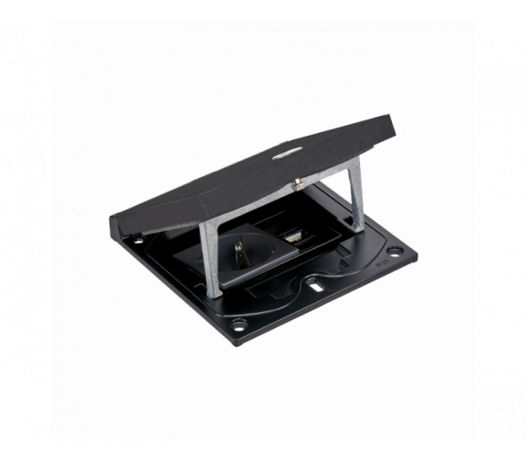 Wkład puszki podłogowej, czarny, IP66, IK08, 1,5×K45, gniazdo typ F (schuko), moduł RJ45 kat. 6 UTP, zamek na klucz imbusowy Simon KFH116USEC/74