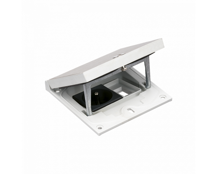 Wkład puszki podłogowej, stal inox, IP66, IK08, 1,5×K45, gniazdo typ E (bolec), moduł 22,5x45 mm z zatrzaskiem Keyston na złącza RJ45 lub multimedialne, zamek z ułatwionym dostępem Simon KFH121/72 Wkład puszki podłogowej, stal inox, IP66, IK08, 1,5×K45, gniazdo typ E (bolec), moduł 22,5x45 mm z zatrzaskiem Keyston na złącza RJ45 lub multimedialne, zamek z ułatwionym dostępem Simon KFH121/72