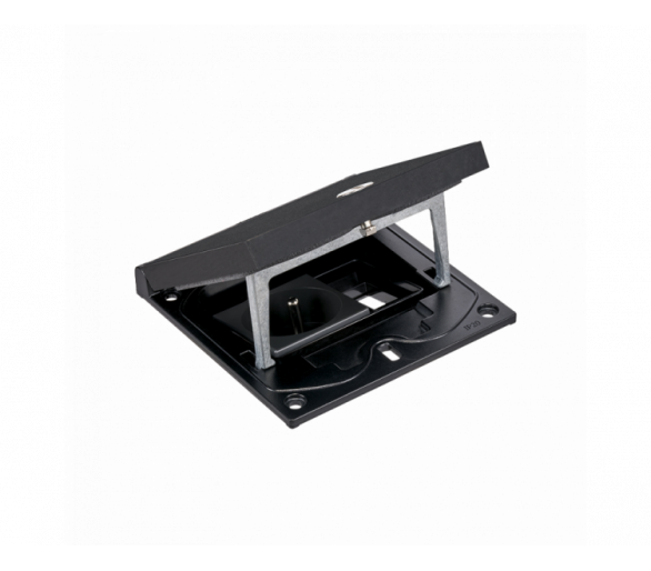 Wkład puszki podłogowej, czarny, IP66, IK08, 1,5×K45, gniazdo typ E (bolec), moduł 22,5x45 mm z zatrzaskiem Keyston na złącza RJ45 lub multimedialne, zamek z ułatwionym dostępem Simon KFH121/74