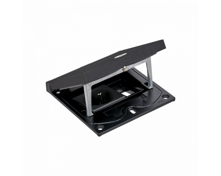 Wkład puszki podłogowej, czarny, IP66, IK08, 1,5×K45, gniazdo typ E (bolec), moduł 22,5x45 mm z zatrzaskiem Keyston na złącza RJ45 lub multimedialne, zamek z ułatwionym dostępem Simon KFH121/74 Wkład puszki podłogowej, czarny, IP66, IK08, 1,5×K45, gniazdo typ E (bolec), moduł 22,5x45 mm z zatrzaskiem Keyston na złącza RJ45 lub multimedialne, zamek z ułatwionym dostępem Simon KFH121/74
