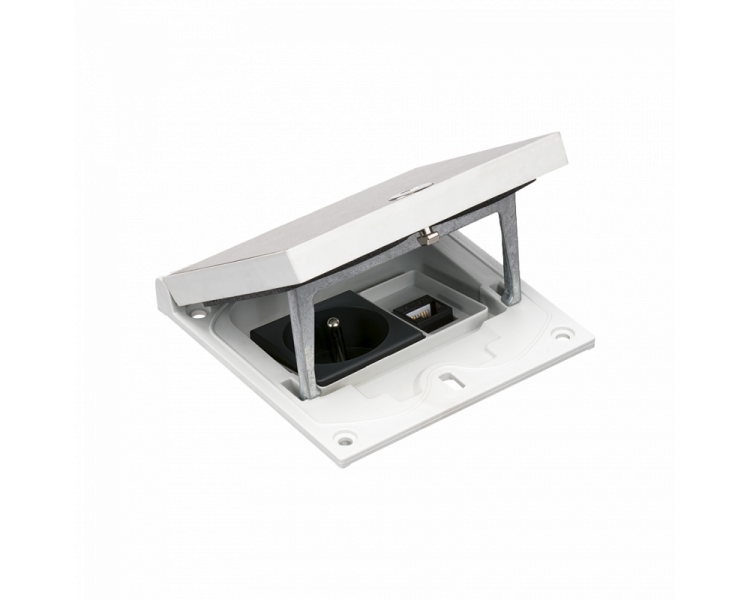 Wkład puszki podłogowej, stal inox, IP66, IK08, 1,5×K45, gniazdo typ E (bolec), moduł RJ45 kat. 5e UTP, zamek na klucz imbusowy Simon KFH125USEC/72 Wkład puszki podłogowej, stal inox, IP66, IK08, 1,5×K45, gniazdo typ E (bolec), moduł RJ45 kat. 5e UTP, zamek na klucz imbusowy Simon KFH125USEC/72