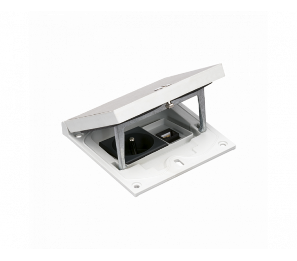 Wkład puszki podłogowej, stal inox, IP66, IK08, 1,5×K45, gniazdo typ E (bolec), moduł RJ45 kat. 6 UTP, zamek z ułatwionym dostępem Simon KFH126U/72