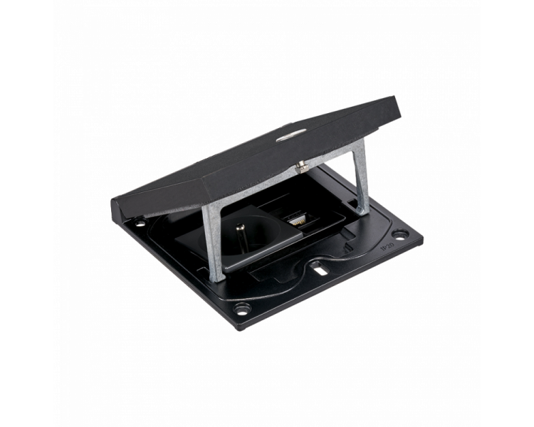Wkład puszki podłogowej, czarny, IP66, IK08, 1,5×K45, gniazdo typ E (bolec), moduł RJ45 kat. 6 UTP, zamek na klucz imbusowy Simon KFH126USEC/74 Wkład puszki podłogowej, czarny, IP66, IK08, 1,5×K45, gniazdo typ E (bolec), moduł RJ45 kat. 6 UTP, zamek na klucz imbusowy Simon KFH126USEC/74
