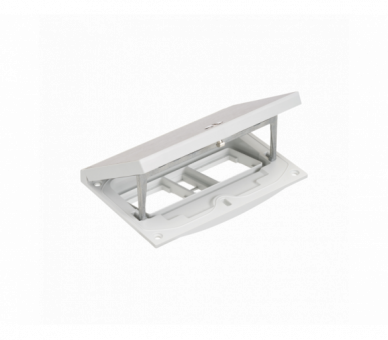 Wkład puszki podłogowej, stal inox, IP66, IK08, 2,5×K45, moduł 22,5x45 mm z zatrzaskiem Keyston 2 miejsca na złącza RJ45 lub multimedialne, puste miejsce na 2 moduły 45x45, zamek z ułatwionym dostępem Simon KFH201/72