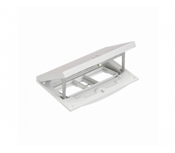 Wkład puszki podłogowej, stal inox, IP66, IK08, 2,5×K45, moduł 22,5x45 mm z zatrzaskiem Keyston 2 miejsca na złącza RJ45 lub multimedialne, puste miejsce na 2 moduły 45x45, zamek z ułatwionym dostępem Simon KFH201/72