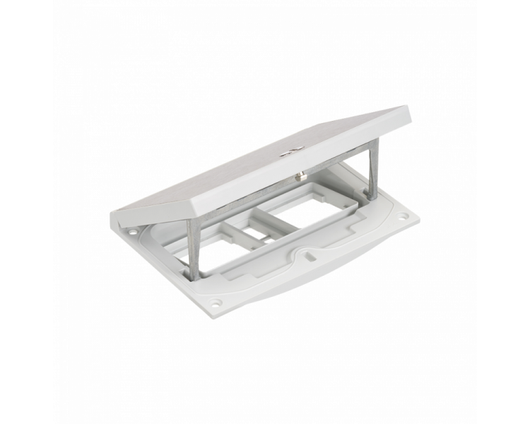 Wkład puszki podłogowej, stal inox, IP66, IK08, 2,5×K45, moduł 22,5x45 mm z zatrzaskiem Keyston 2 miejsca na złącza RJ45 lub multimedialne, puste miejsce na 2 moduły 45x45, zamek z ułatwionym dostępem Simon KFH201/72 Wkład puszki podłogowej, stal inox, IP66, IK08, 2,5×K45, moduł 22,5x45 mm z zatrzaskiem Keyston 2 miejsca na złącza RJ45 lub multimedialne, puste miejsce na 2 moduły 45x45, zamek z ułatwionym dostępem Simon KFH201/72