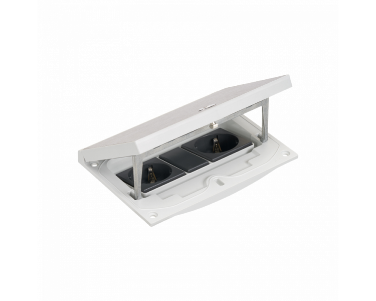 Wkład puszki podłogowej, stal inox, IP66, IK08, 2,5×K45, 2 gniazda typ F (schuko), zamek na klucz imbusowy, zaślepka 22,5x45 mm Simon KFH210SEC/72 Wkład puszki podłogowej, stal inox, IP66, IK08, 2,5×K45, 2 gniazda typ F (schuko), zamek na klucz imbusowy, zaślepka 22,5x45 mm Simon KFH210SEC/72