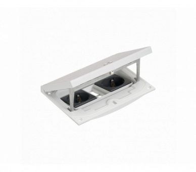 Wkład puszki podłogowej, stal inox, IP66, IK08, 2,5×K45, 2 gniazda typ F (schuko), moduł 22,5x45 mm z zatrzaskiem Keyston 2 miejsca na złącza RJ45 lub multimedialne, zamek z ułatwionym dostępem Simon KFH211/72