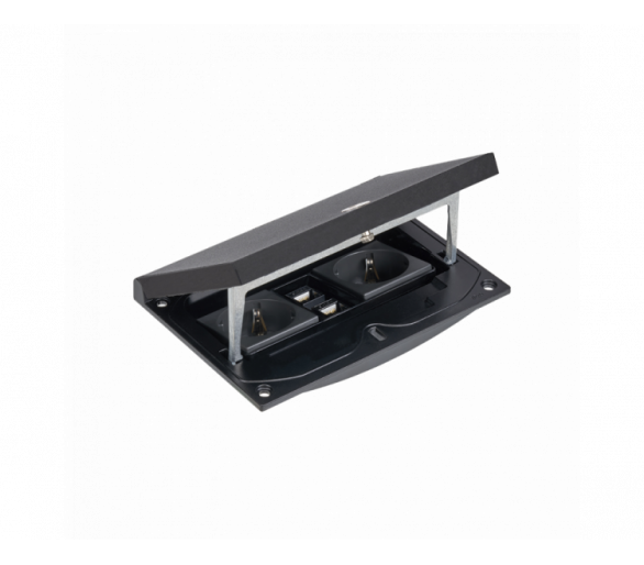 Wkład puszki podłogowej, czarny, IP66, IK08, 2,5×K45, 2 gniazda typ F (schuko), 2 moduły RJ45 kat. 5e UTP, zamek na klucz imbusowy Simon KFH215USEC/74