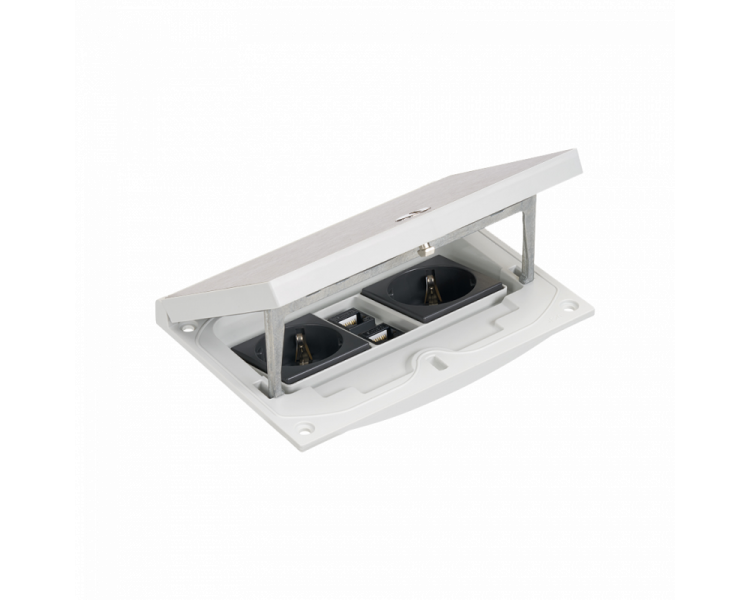 Wkład puszki podłogowej, stal inox, IP66, IK08, 2,5×K45, 2 gniazda typ F (schuko), 2 moduły RJ45 kat. 6 UTP, zamek z ułatwionym dostępem Simon KFH216U/72 Wkład puszki podłogowej, stal inox, IP66, IK08, 2,5×K45, 2 gniazda typ F (schuko), 2 moduły RJ45 kat. 6 UTP, zamek z ułatwionym dostępem Simon KFH216U/72