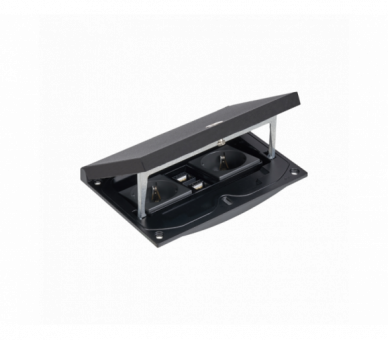 Wkład puszki podłogowej, czarny, IP66, IK08, 2,5×K45, 2 gniazda typ F (schuko), 2 moduły RJ45 kat. 6 UTP, zamek na klucz imbusowy Simon KFH216USEC/74