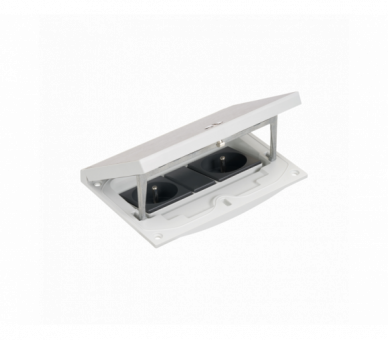 Wkład puszki podłogowej, stal inox, IP66, IK08, 2,5×K45, 2 gniazda typ E (bolec), zamek z ułatwionym dostępem, zaślepka 22,5x45 mm Simon KFH220/72
