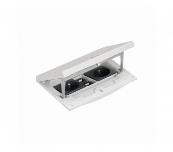 Wkład puszki podłogowej, stal inox, IP66, IK08, 2,5×K45, 2 gniazda typ E (bolec), 2 moduły RJ45 kat. 6 UTP, zamek na klucz imbusowy Simon KFH226USEC/72