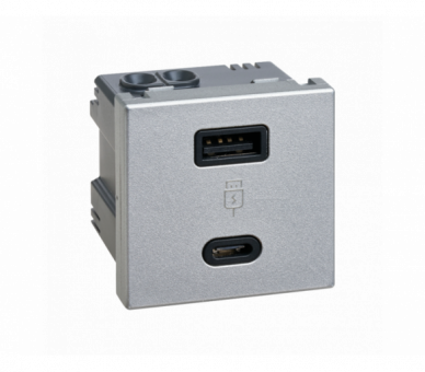 Ładowarka USB szybkie ładowanie, K45, USB 2.0 - A + C, 5V, DC, 3,1A, 45×45mm, aluminium, Maksymalna moc ładowania: 18W Simon K126F/8