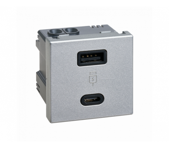 Ładowarka USB szybkie ładowanie, K45, USB 2.0 - A + C, 5V, DC, 3,1A, 45×45mm, aluminium, Maksymalna moc ładowania: 18W Simon K126F/8