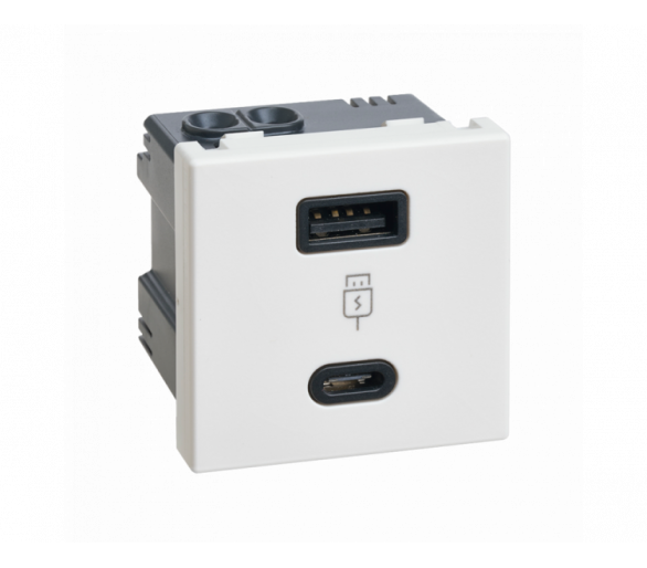 Ładowarka USB szybkie ładowanie, K45, USB 2.0 - A + C, 5V, DC, 3,1A, 45×45mm, czysta biel, Maksymalna moc ładowania: 18W Simon K126F/9