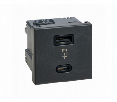 Ładowarka USB szybkie ładowanie, K45, USB 2.0 - A + C, 5V, DC, 3,1A, 45×45mm, czarny, Maksymalna moc ładowania: 18W Simon K126F/14