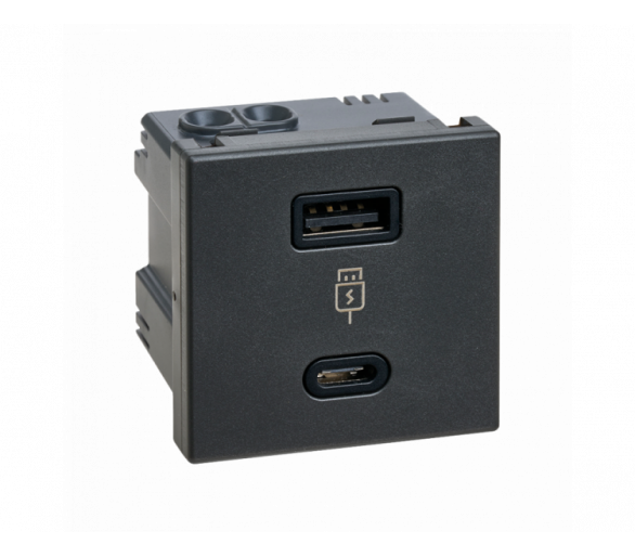 Ładowarka USB szybkie ładowanie, K45, USB 2.0 - A + C, 5V, DC, 3,1A, 45×45mm, czarny, Maksymalna moc ładowania: 18W Simon K126F/14