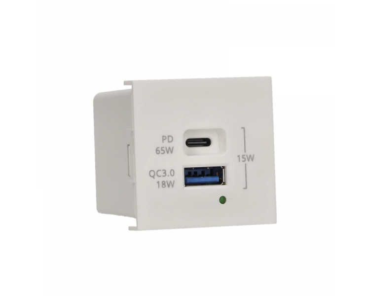 Ładowarka USB szybkie ładowanie, K45, 5V, DC, 3,1A, 45×45mm, biały, Maksymalna moc ładowania: 65W, USB: C+A Simon K126H/9 Ładowarka USB szybkie ładowanie, K45, 5V, DC, 3,1A, 45×45mm, biały, Maksymalna moc ładowania: 65W, USB: C+A Simon K126H/9