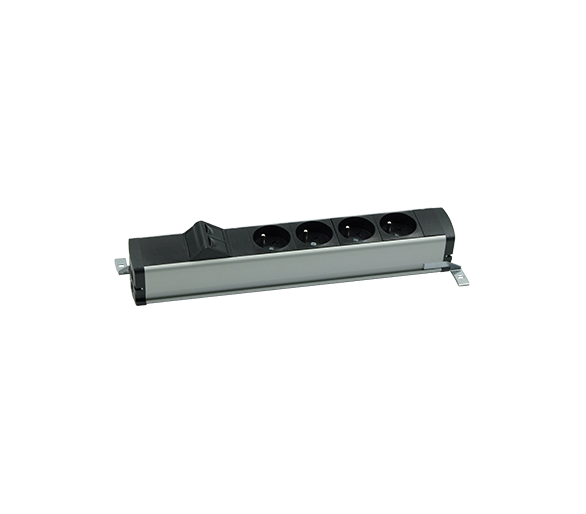 Listwa zasilająca standardowa zest: 4x250V typ E + plakietka 2xRJ45 z mocowaniem Keystone, zaciski śrubowe, aluminium czarny Simon 480 48130E400K00000-40