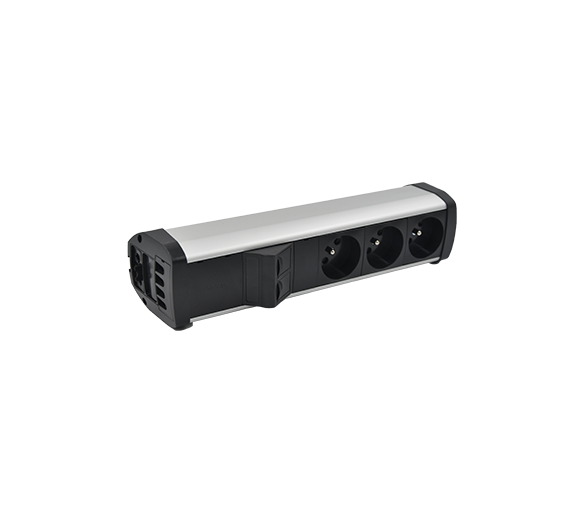 Listwa zasilająca powiększona zest: 3x250V typ E + plakietka 2xRJ45 z mocowaniem Keystone, szybkozłącze w układzie Wieland, aluminium czarny Simon 480 48210E300K00000-40