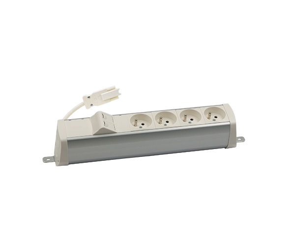 Listwa zasilająca powiększona zest: 4x250V typ E + plakietka 2xRJ45 z mocowaniem Keystone, szybkozłącze w układzie Wieland, aluminium biały Simon 480 48210E400K00000-30