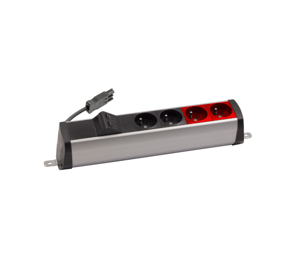 Listwa zasilająca powiększona zest: 2x250V typ E+2x250V UPS+ plakietka 2xRJ45 z mocowaniem Keystone, szybkozłącze w układzie Wieland, aluminium czarny Simon 480 48220E220K00000-40