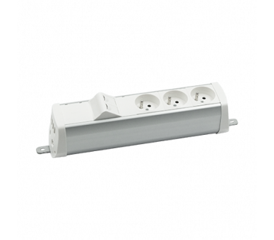 Listwa zasilająca powiększona zest: 3x250V typ E + plakietka 2xRJ45 z mocowaniem Keystone, zaciski śrubowe, aluminium biały Simon 480 48230E300K00000-30