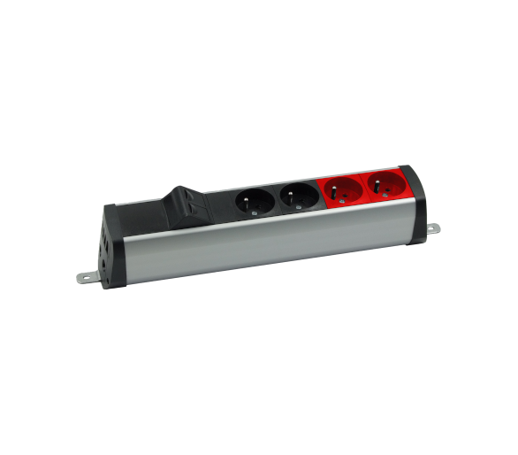 Listwa zasilająca powiększona zest: 2x250V typ E+2x250V UPS+ plakietka 2xRJ45 z mocowaniem Keystone, zaciski śrubowe, aluminium czarny Simon 480 48230E220K00000-40